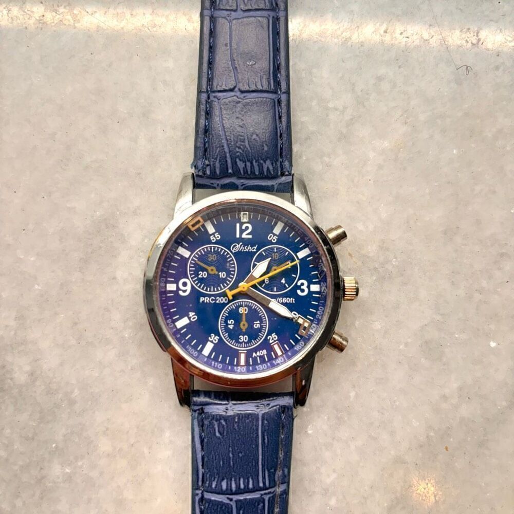 SHSHD Croc Embossed PU Leather Military Quartz Analogue Wristwatch Blue OS